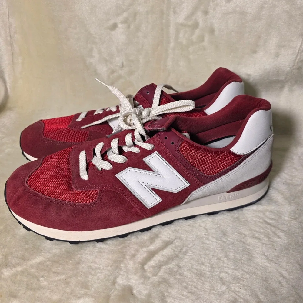 New Balance 574 Classic Red Suede Mesh Sneakers Mens 17 NEW